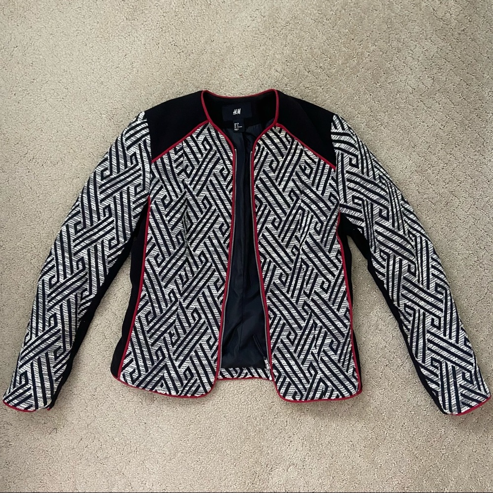 H&M Black & Red Aztec Tribal Print Blazer US Sz 6